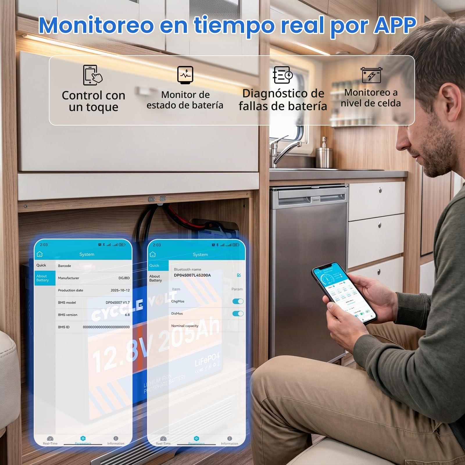 Batería de Litio 12V 150Ah LiFePO4 con Bluetooth BMS 100A, Protección Baja Temperatura,1920Wh, 15000 Ciclos, Batería Recargable para Energía Solar, Caravanas, Autocaravanas, Barcos, Camper