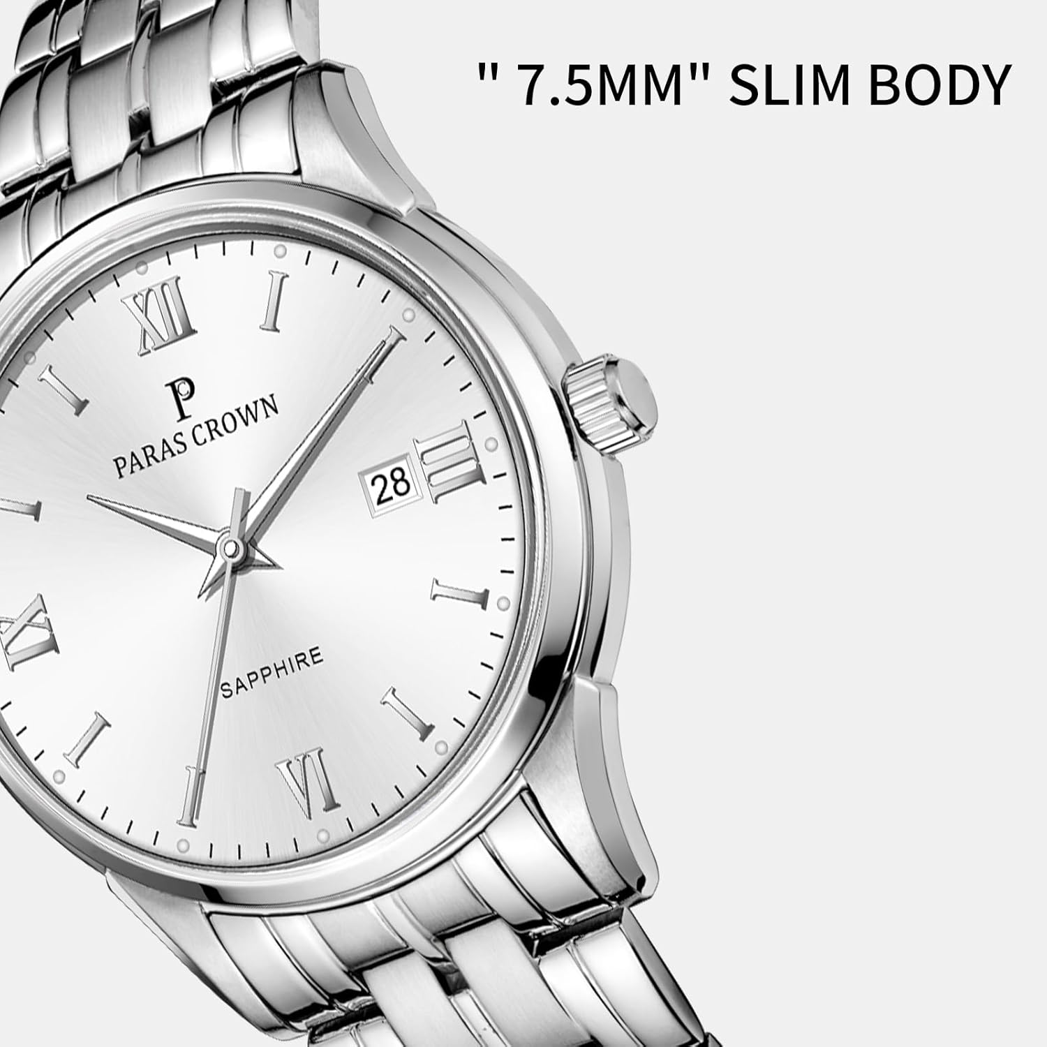 Paras Crown Watches for Men Luxury Japanese Quartz Movement Chronograph Analog Watch Stainless Steel Case 5ATM Waterproof Mens Watches - Image 5