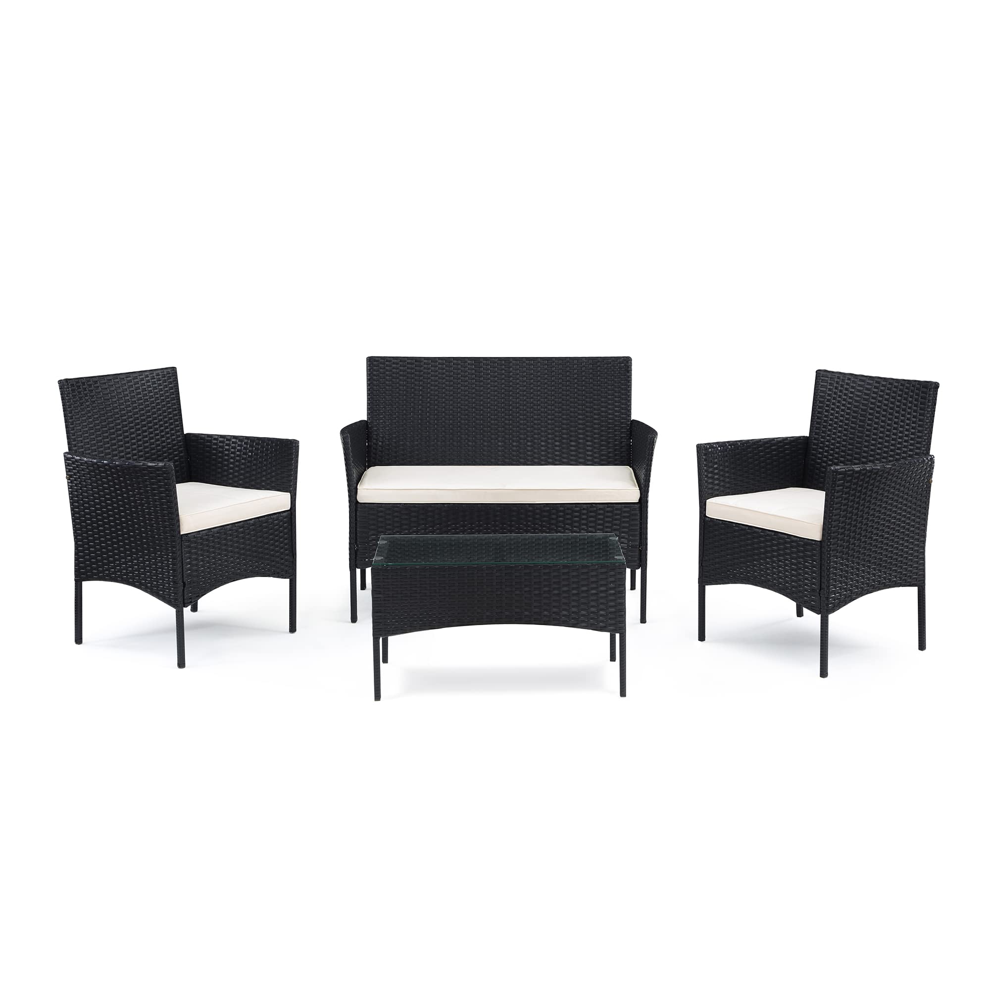 Casa Andrea Milano Modern Outdoor Rattan Patio Set-4 Piece, Black/Beige