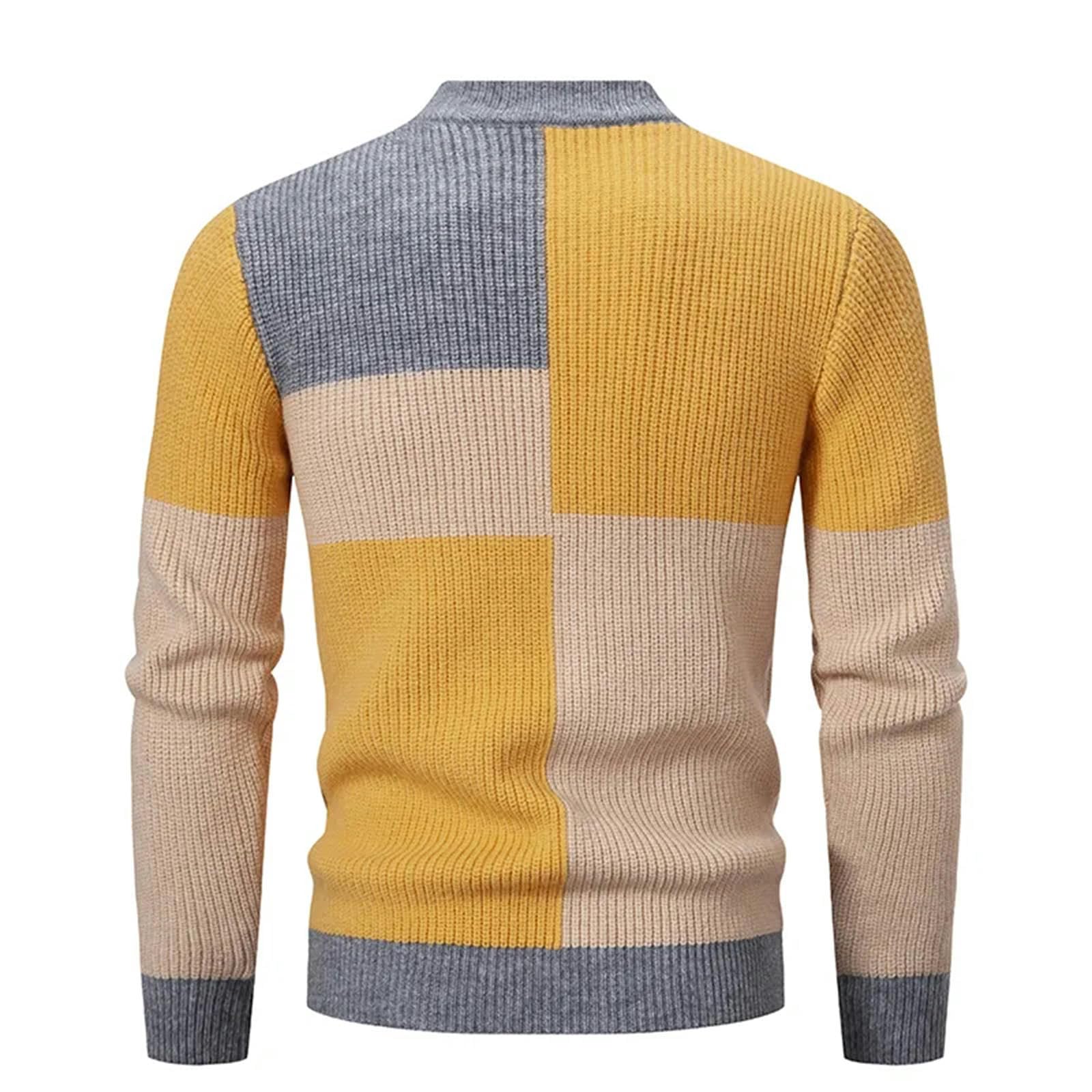 MdybF Sweter męski sweter męski patchworkowy sweter z dzianiny męski wąski sweter dzianina męska