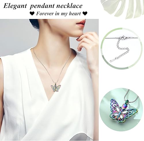 Miniatura 3 de Collar de urna de mariposa para cenizas, recuerdo de acero inoxidable, medallón conmemorativo de urna para cenizas, joyería de cremación