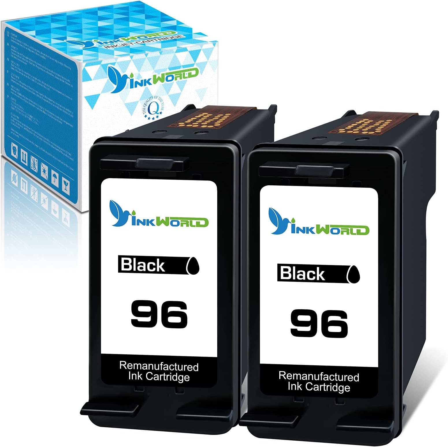 InkWorld Remanufactured Ink Cartridge Replacement for HP 96 (2 Black) for OfficeJet D5163 D5168 K7100 K7103 K7108 PhotoSmart 2570 2573 2575 2605 2608 2610 2710 8049 8050 DeskJet 6940 7310 Printer