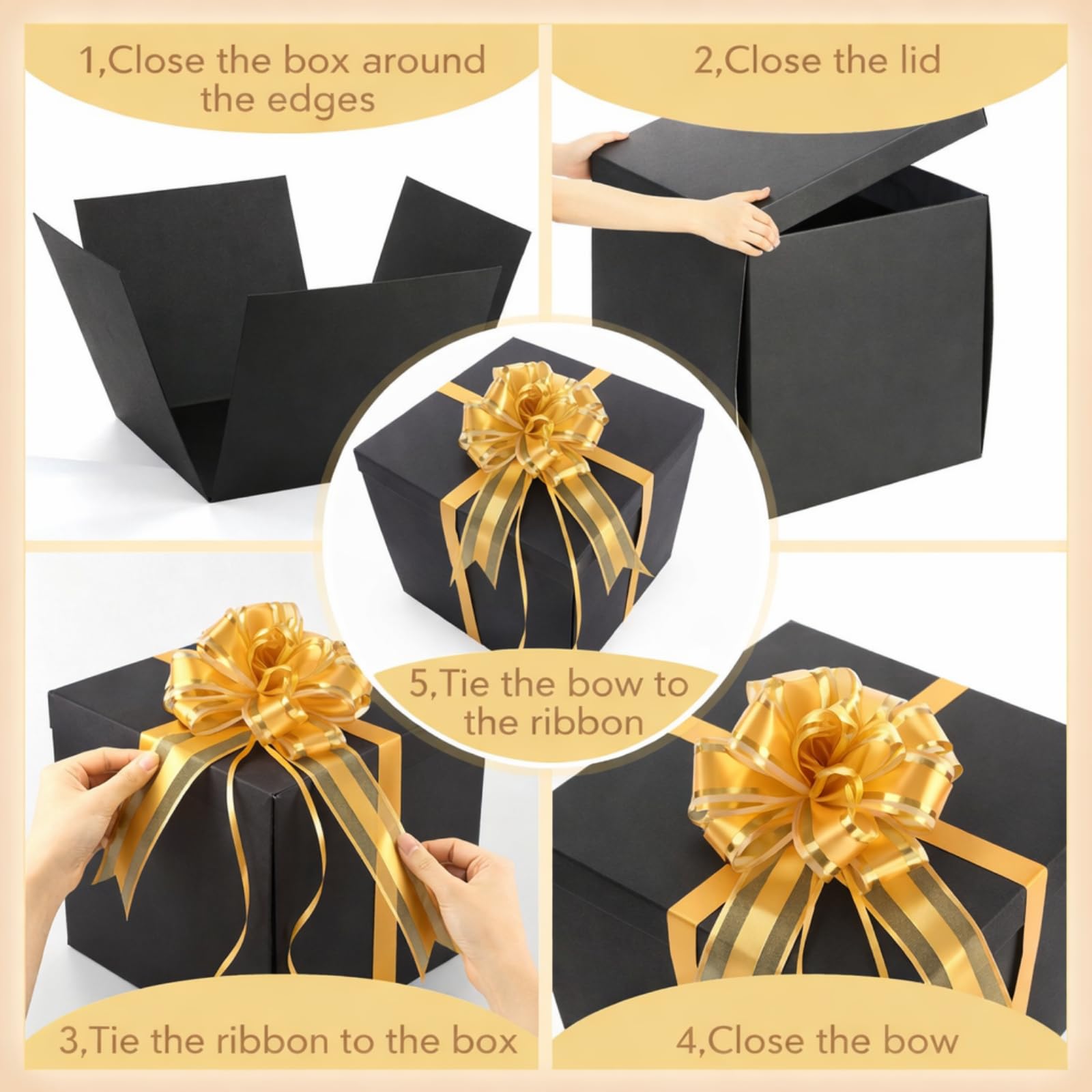 Kolldenn Extra große Geschenkbox mit Deckel, 50,8 x 50,8 x 50,8 cm, schwarze riesige Geschenkbox für Geschlechtsoffenbarung, große Geschenke mit Schleifen und Bändern für Geburtstag, besondere Feiern