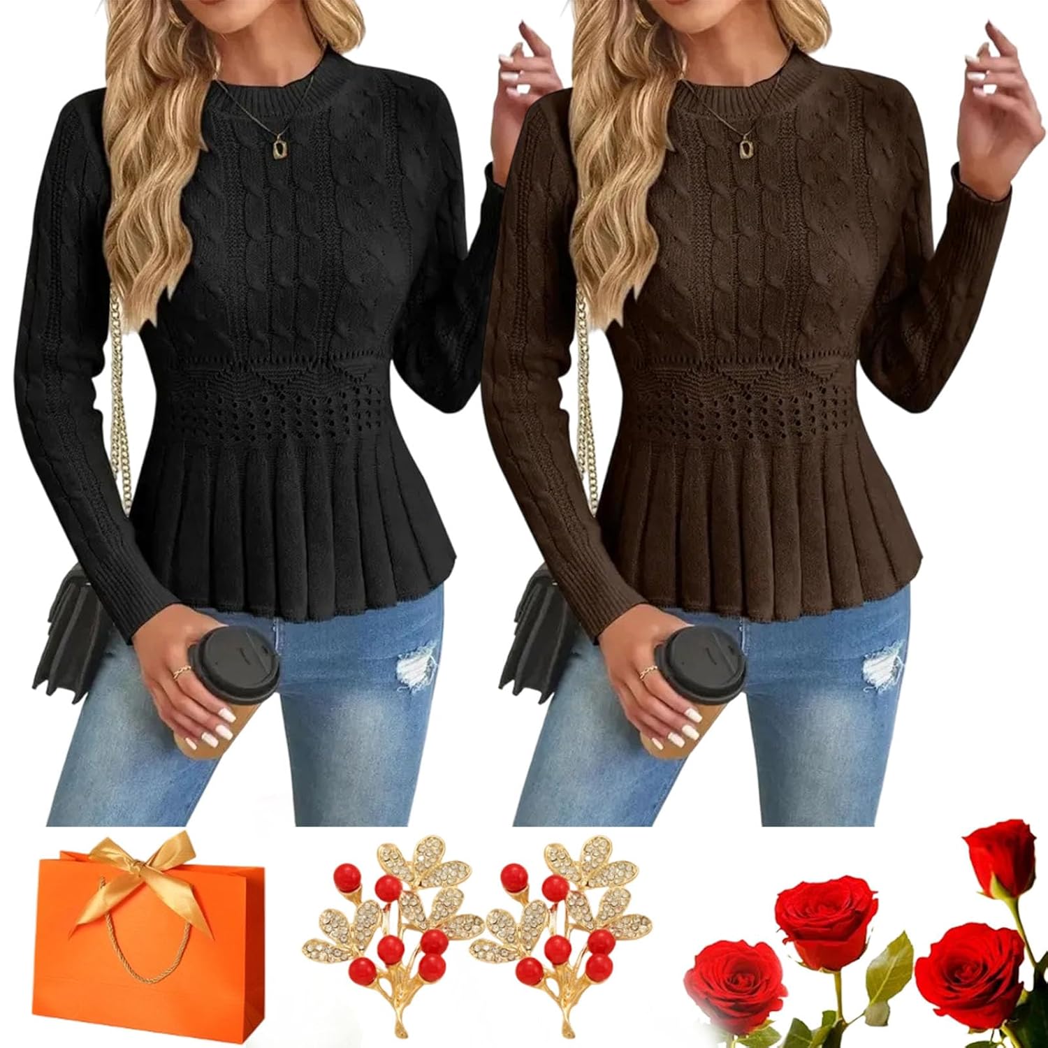 Womens Crew Neck Long Sleeve Chunky Knit Sweater Tops 2025 Fall Winter Cropped Pullover Sweaters for Women Layering