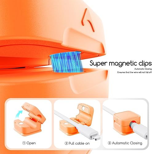 Miniatura 3 de Soporte organizador de cables magnéticos, paquete de 6 clips de cable de escritorio, soporte de cable de carga para ocultar el teléfono, soporte de