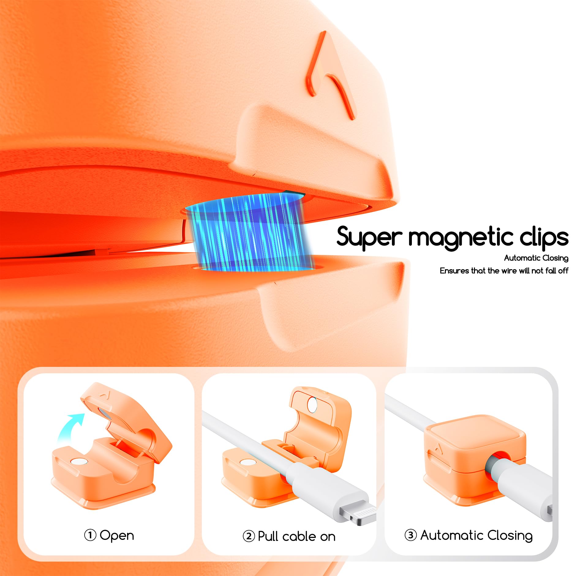 smofish Clip de Cable, 6 Pack Organizador Magnético de Escritorio, Fuerte Soporte Adhesivo para Mesilla de Noche, Electrodomésticos de Cocina, Material de Oficina -Blue