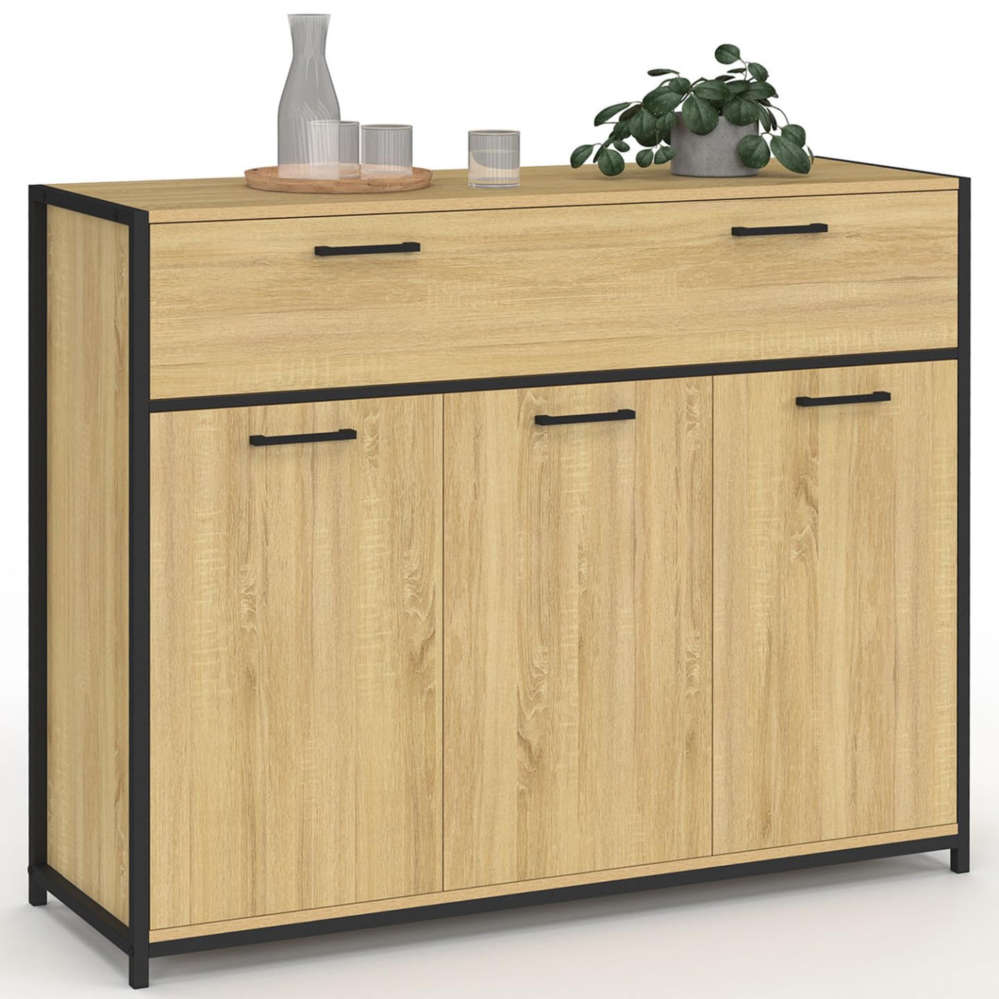 IDMarket - Aparador de 100 cm, 3 puertas y 1 cajón, diseño industrial