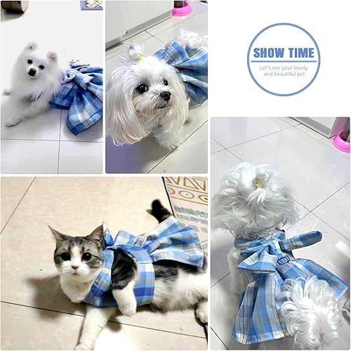Miniatura 3 de PETCARE Vestido de perro a cuadros con pajarita y arnés para perros pequeños, gatos, niñas, lindos vestidos de princesa para perro, primavera,
