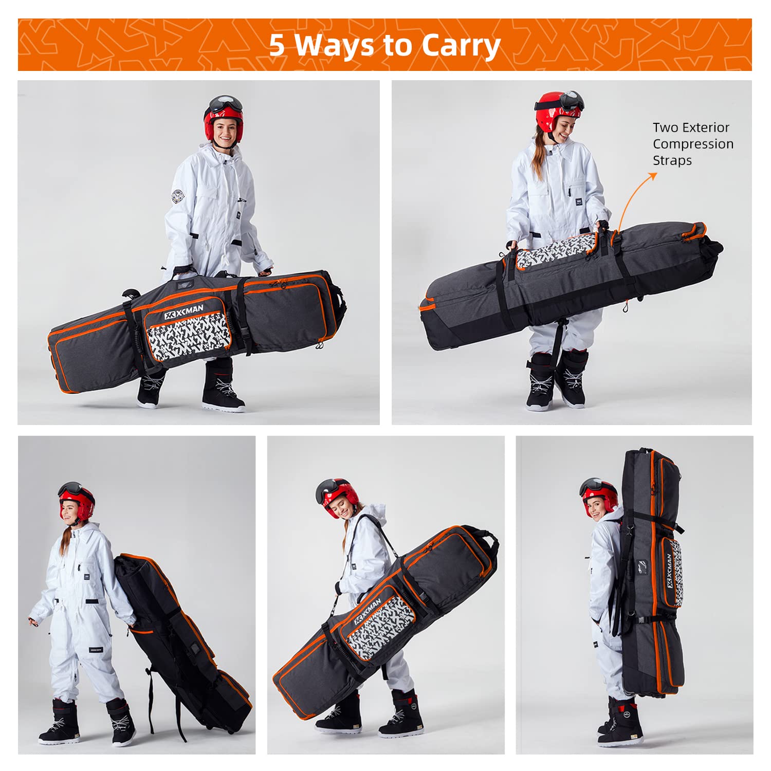 XCMAN - Borsa da snowboard con ruote, lunghezza regolabile per viaggi in aereo, con stecche di protezione in ABS e dorso in polipropilene, versione 2020, Sugarpine Air Mesh - Donna