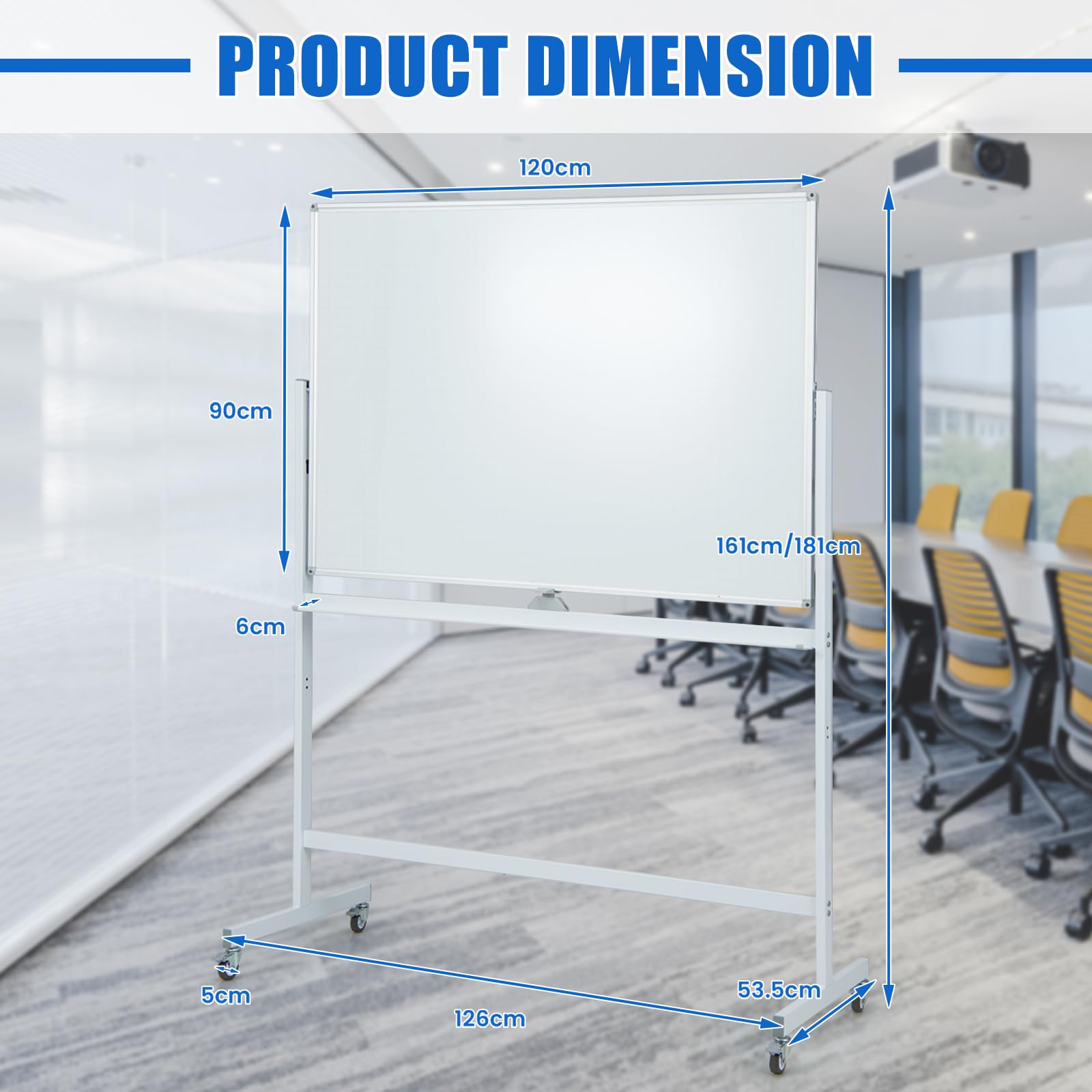 GIANTEX Pizarra Blanca Magnética de Doble Cara, 120 x 90 cm, Pizarra Móvil con Altura Ajustable de 2 Niveles, con Borrador, Marcadores Negros, Imanes, Whiteboard para Aula, Oficina (Blanco)
