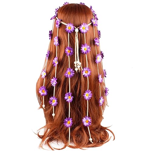 Diadema de girasol, margarita, hippie indio, bohemio, bandas para el cabello, borlas, cuentas florales bohemias, aro de Halloween, corona para el