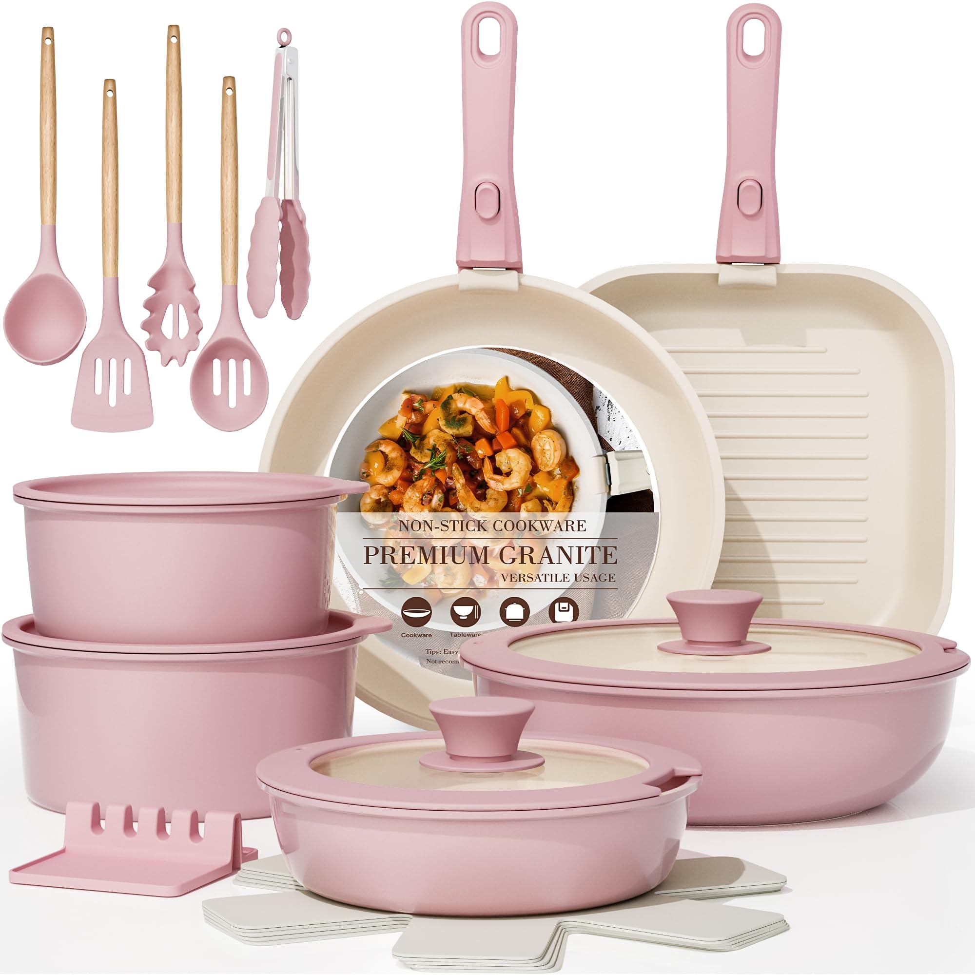 Astercook 23 Pcs Pink Cookware Set