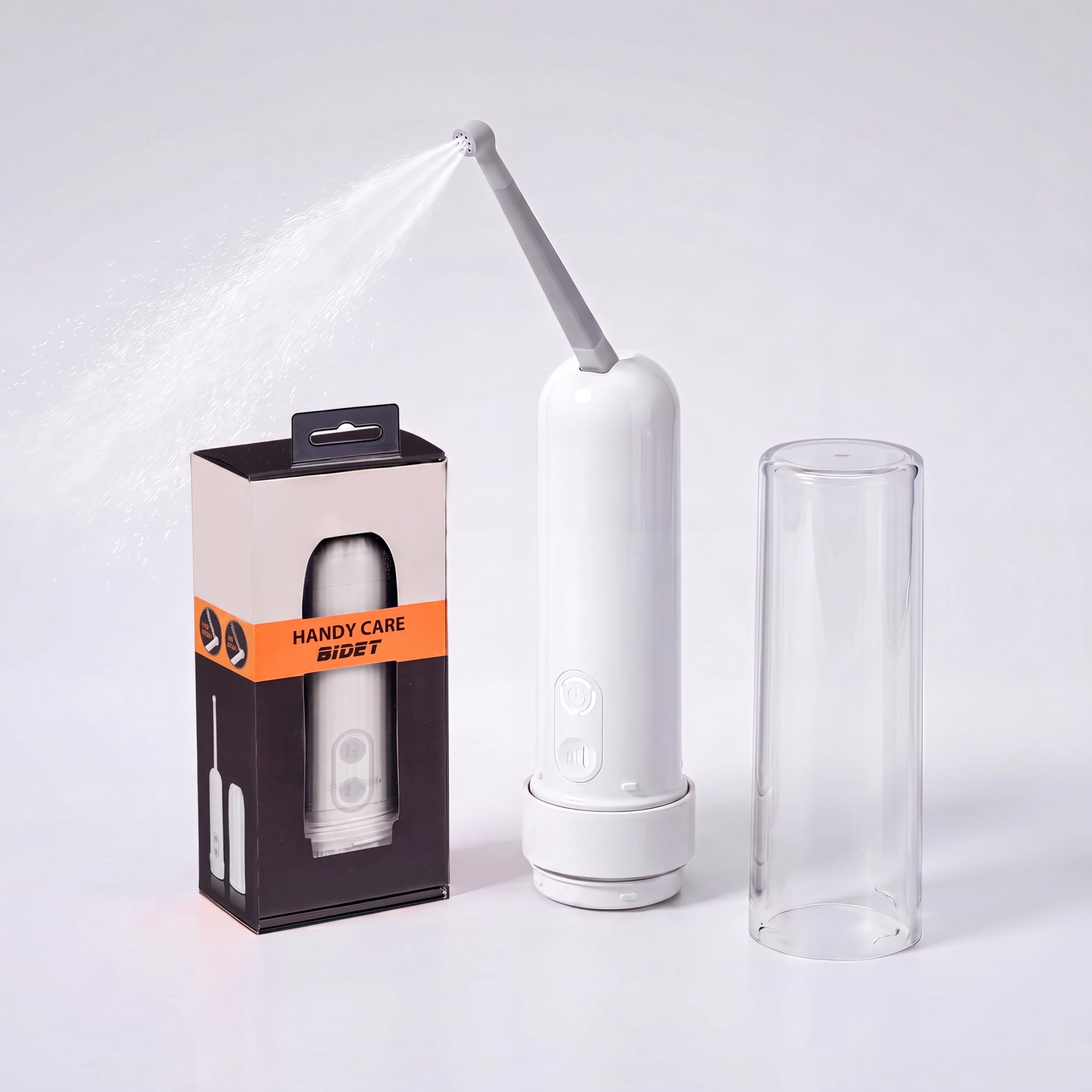 OHAANYY Bidet de Voyage à Piles, Pulvérisateur Portable Électrique, Blanc | Douche intime, buse rotative 180 degrés, étanche IPX7, réservoir 180ml, hygiène maternité, alimentation sans câble AAA