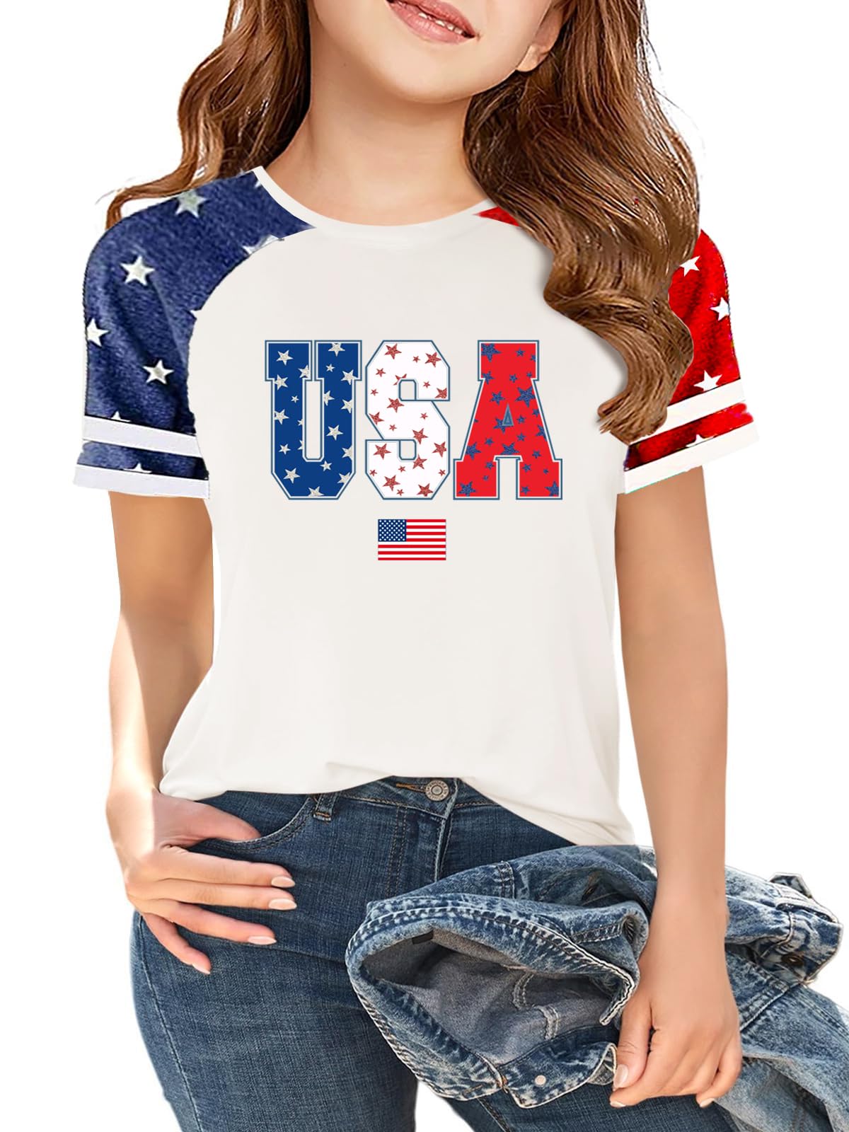 Ithalt Boys Girls USA Shirts Kids 4th of July Shirts American Flag Tshirt Patriotic Top Independence Day Outfit 5-13y