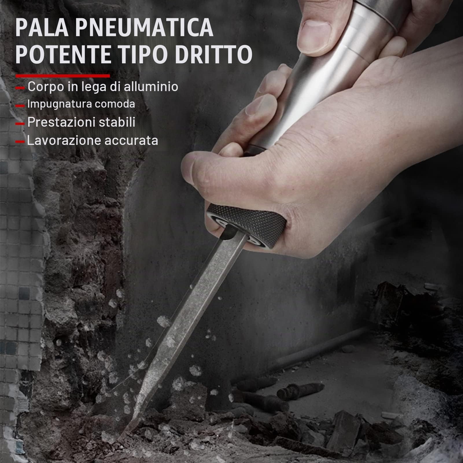 Martello ad aria con manico dritto in lega di alluminio EVTSCAN, con 2 set di scalpelli, 1,5 J / min, per riparazione automobilistica, lavorazione dei metalli, edilizia o lavorazione del legno, CZ2