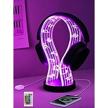 CoolGift Mart Light Up Headphone Stand with 16 Color Lights, Music Notes Pattern Acrylic Headset Stand with 1 USB and 1 Type-C Charging Ports, Gifts for Gamers Men and Music Lovers