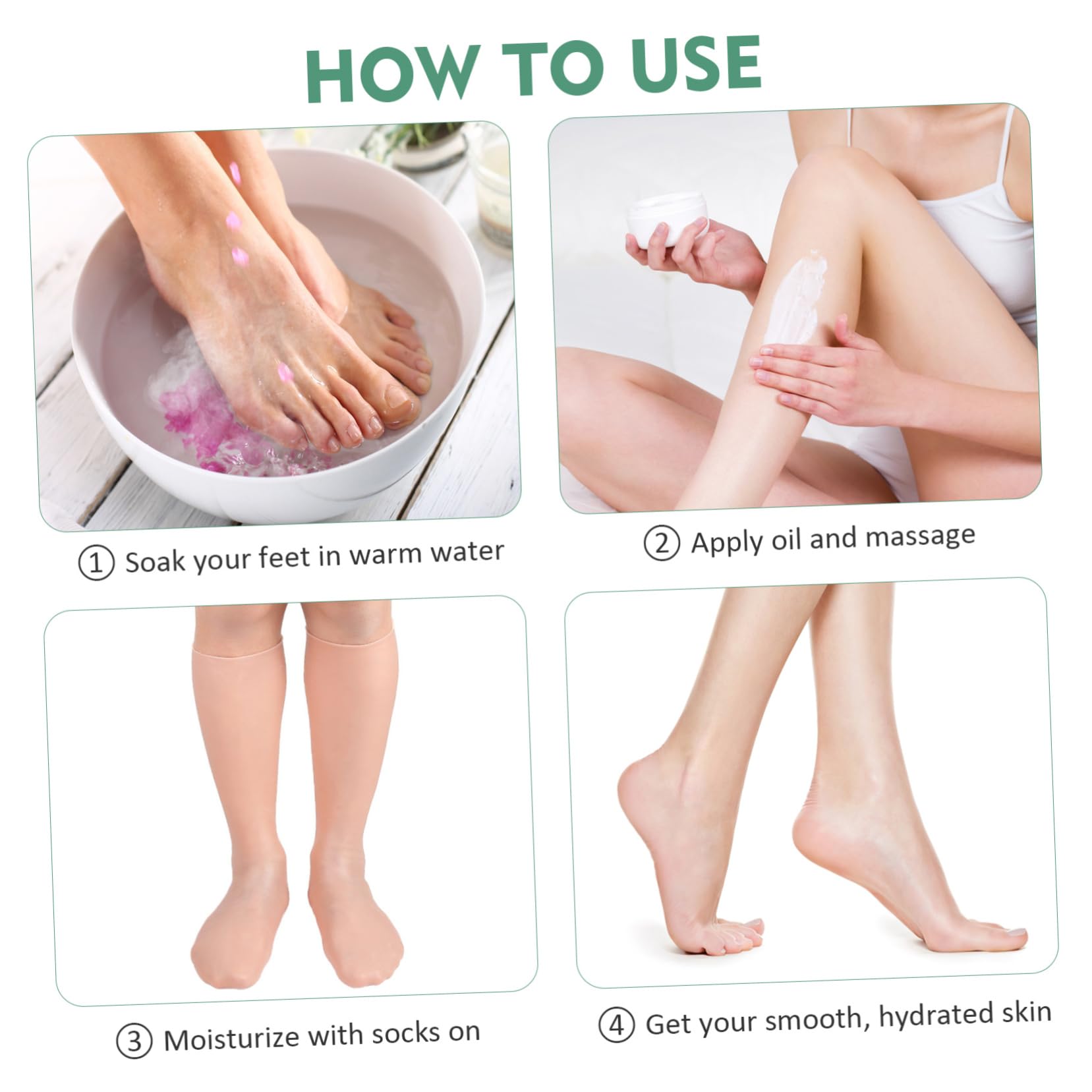 Calze Idratanti per Piedi Lunghe Sebs, 1 Paio, Kaki | Copertura Completa per Dita e Cuticole, Uso su Pelle Secca in Inverno, Elastiche per Donne e Ragazze