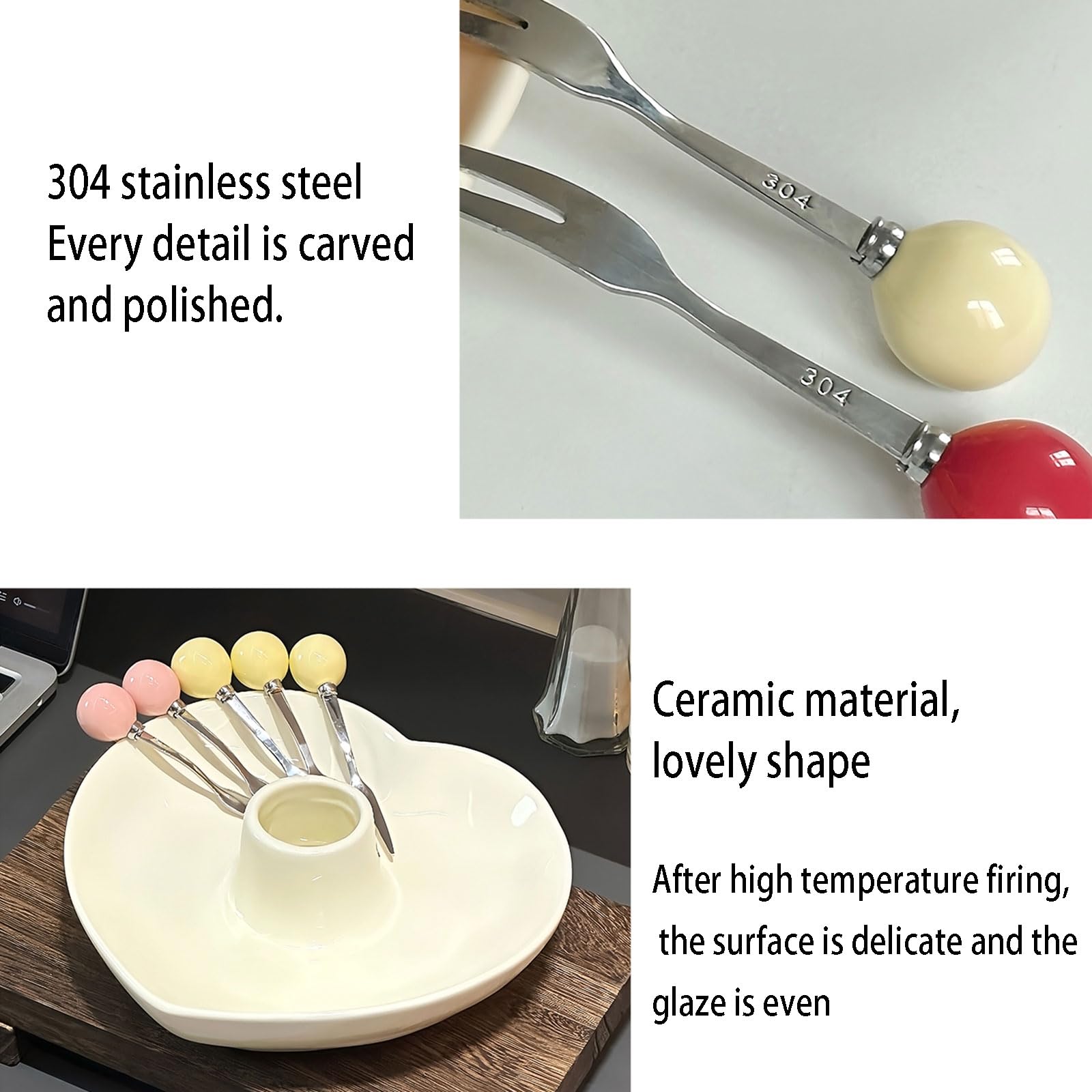 Fourchette à Fruits en Acier Inoxydable avec Bol à Fruits en Forme de Coeur, fourchettes à Dessert et à Salade réutilisables et créatives pour Thé de L'après midi Fête