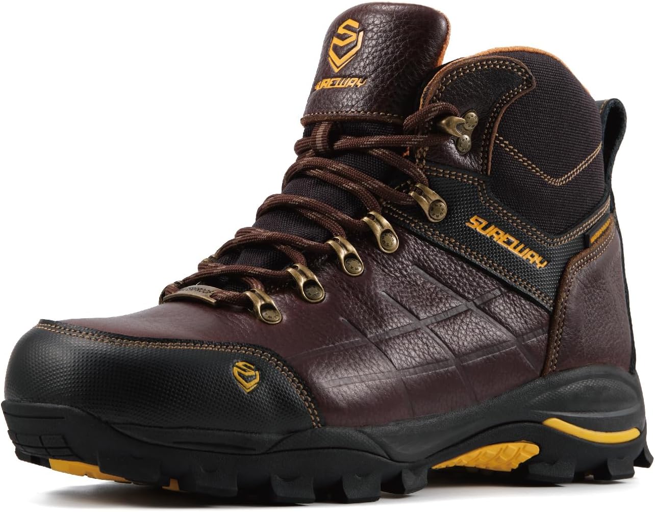 SUREWAY Men's 6" Soft/Steel Toe Lightweight Waterproof Work Boot - Leather,Lace Up,Oil/Slip Resistant Dual-Density Comfortable EH Construction Industrial Ankle Safety Men Work Boots,Roofing, Hunting