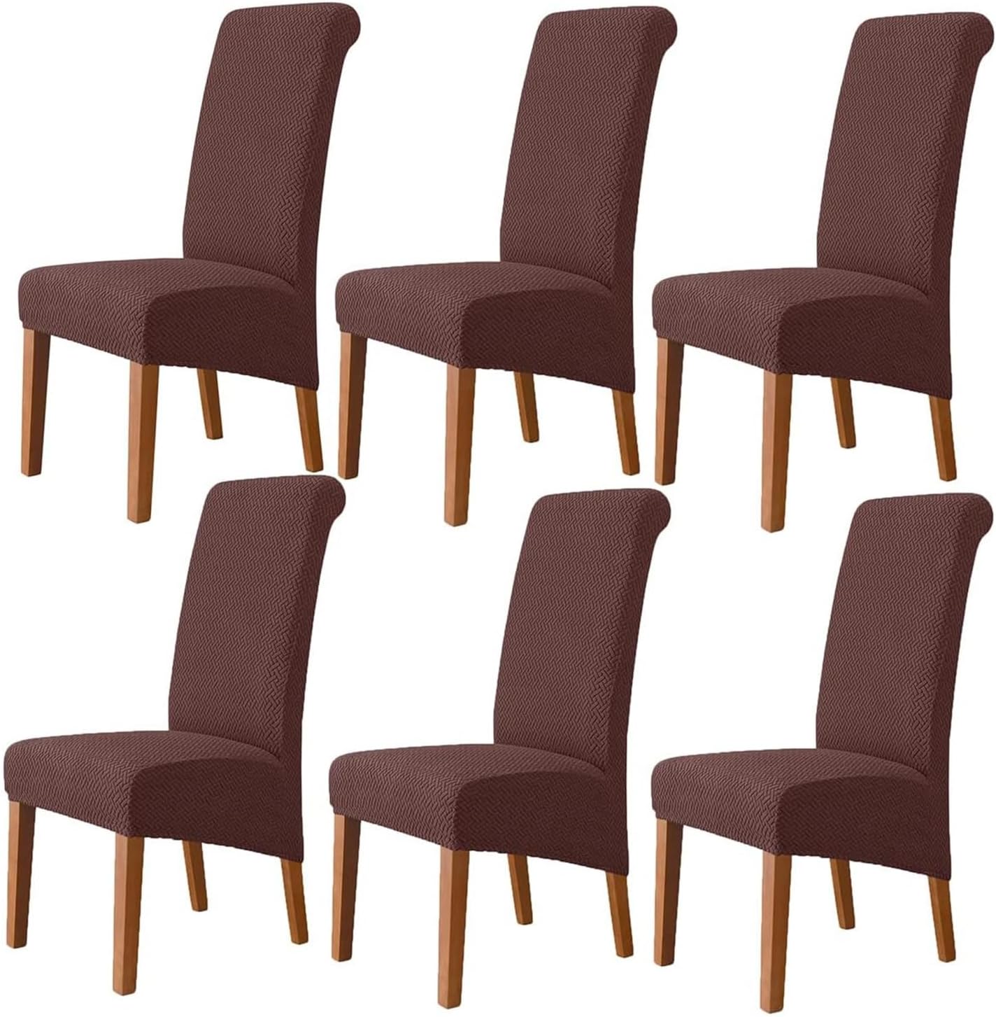 XL Dining Chair Covers, Oversized Removable Chair Covers Washable Soft Spandex Parson Chair Slipcovers for Kitchen Hotel Table Banquet (Color : Coffee, Size : 6PCS)