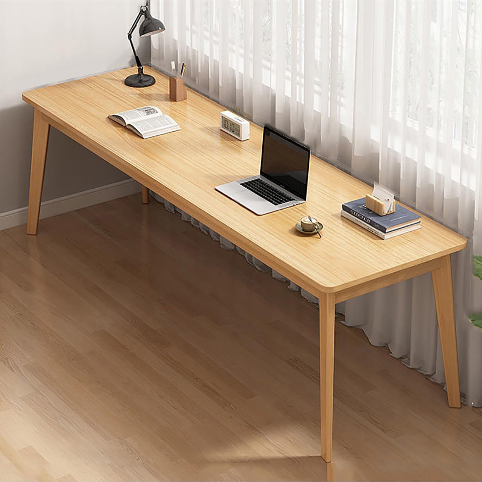 Mescxty Natural Mid-Century Solid Wood Computer Desk,Extra Long 2-Person Writing Desk Workstation,Home Office Desk Study Table Space Saving(120X40cm(47X16inch), )