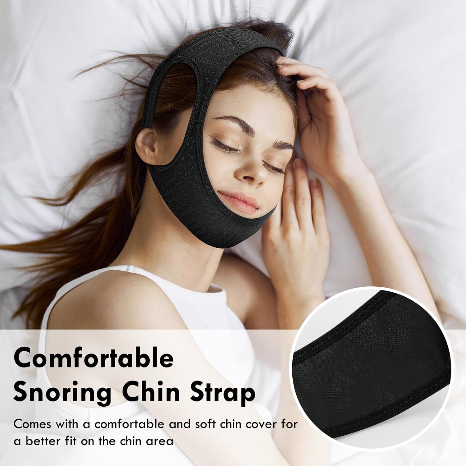 Anti Snoring Chin Strap, Comfortable Chin Strap for Sleeping Anti Snore Chin Strap, Adjustable and Breathable Jaw Strap for Sleep for Men or Women, Non-Stick Hair Anti Snoring Devices, Black - Image 3