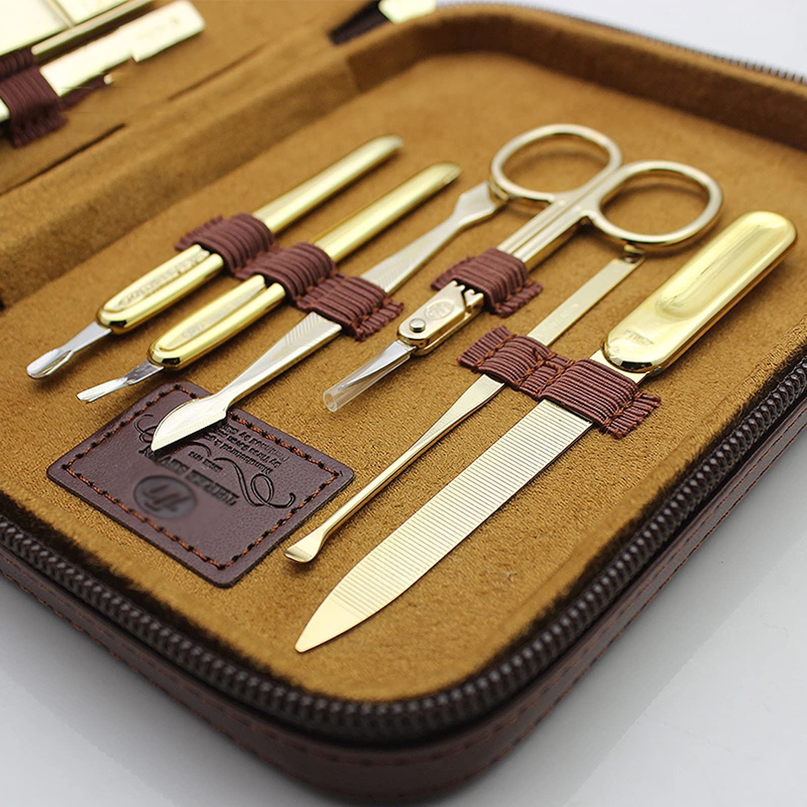 Kit per cutter per unghie Manicure Set da uomo Clippers per unghie professionale Kit pedicure -12 pezzi in acciaio inox strumenti per la cura delle unghie portatili con custodia da viaggio in pelle ma
