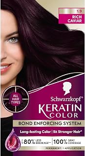 Schwarzkopf Keratin Permanent Hair Dye Cream 1.9 Rich Caviar: 100% Gray Coverage, Bond Strengthening for Salon-Quality Color