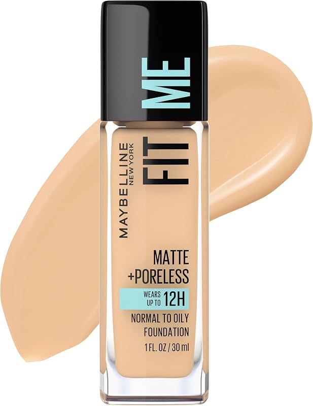 Maybelline Fit Me Matte + base de maquillaje líquida sin aceite, sin poros, desnudo cálido, 1 unidad (el embalaje puede variar)