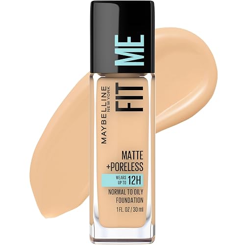 Maybelline New York Liquid Foundation Medium Coverage, Matte Finish, With Spf, Absorbs Oil, Fit Me Matte + Poreless For Oily Skin, 128 Warm Nude, 30 Ml, Pack Of 1