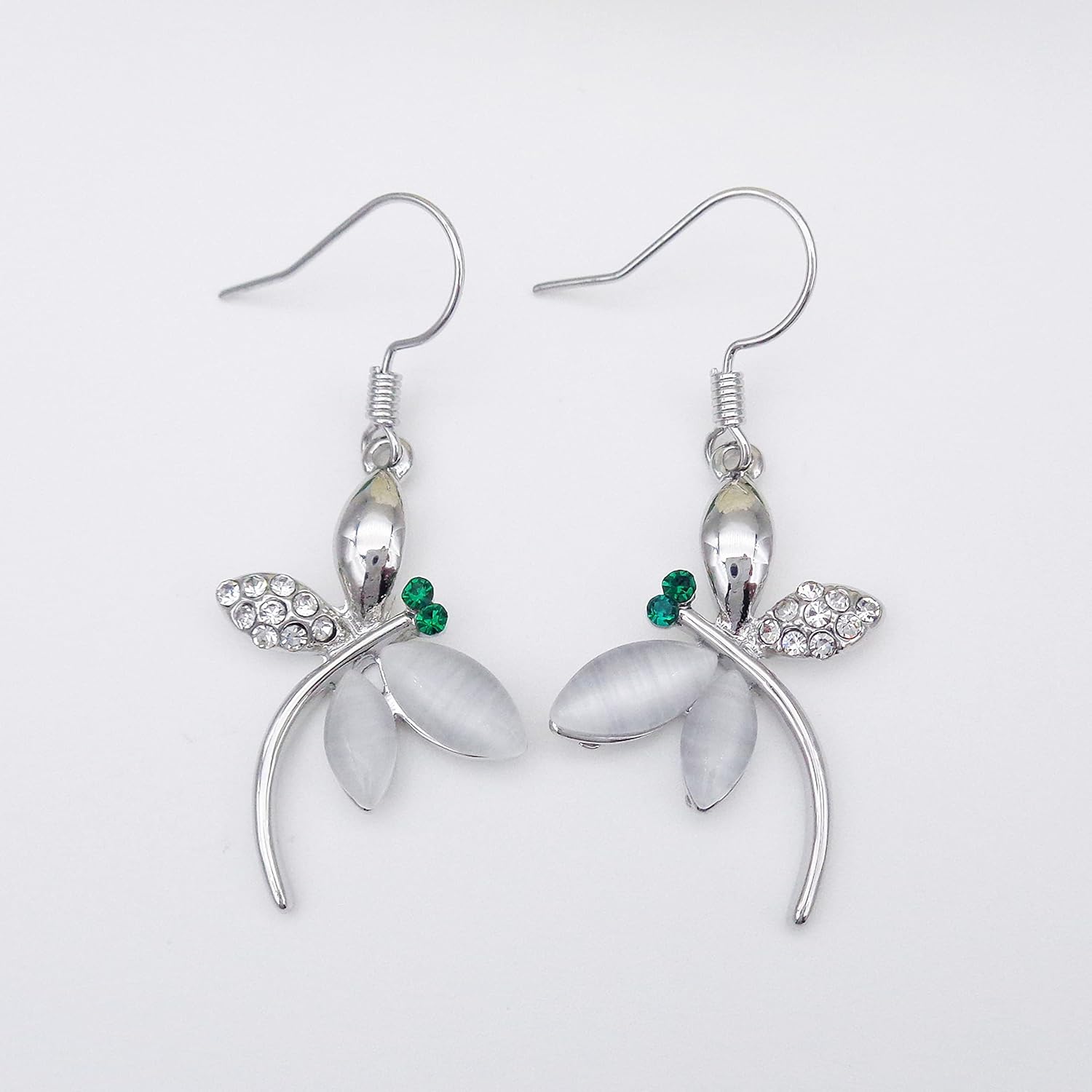 Navachi 18k Gold Plated Multicolor Crystal Created-Opal Dragonfly Dangle Earrings - Image 3