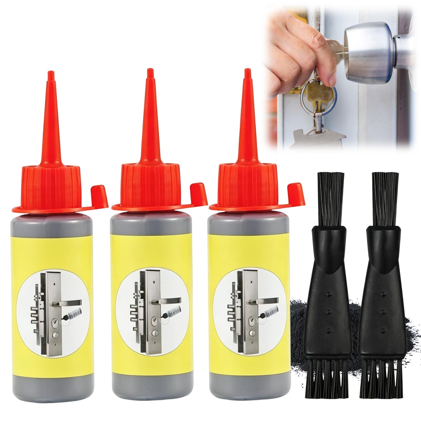 5PCS Graphite Powder for Locks, Bottles Graphite Lock Lubricant with 2 Brushes, Lock Lubricant for Doors, Smooth Key Operation Solution