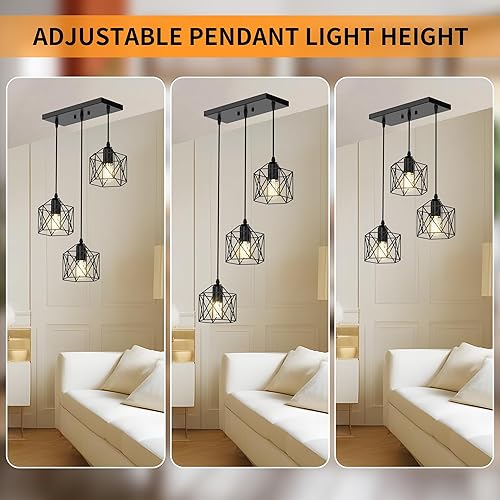 Miniatura 2 de Lámpara colgante de 3 luces, lámpara colgante de granja para isla de cocina y comedor, lámpara de techo industrial vintage con base E26, altura