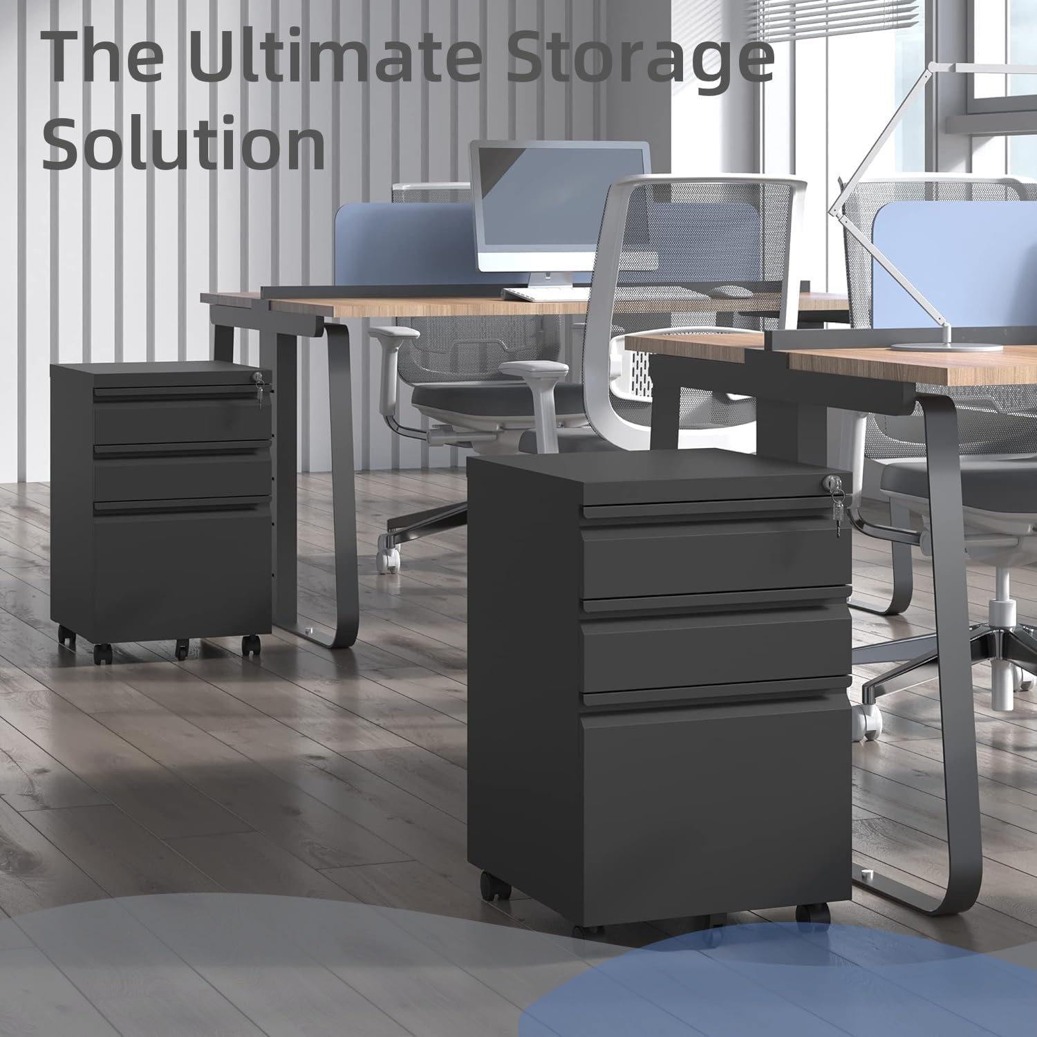 Filing Cabinets for Home Office, Mobile File Cabinet with Lock, 3 Drawer Filing Cabinet for A4/Letter/Legal Size Folder, Fully Assembled Except Casters, Matte Black