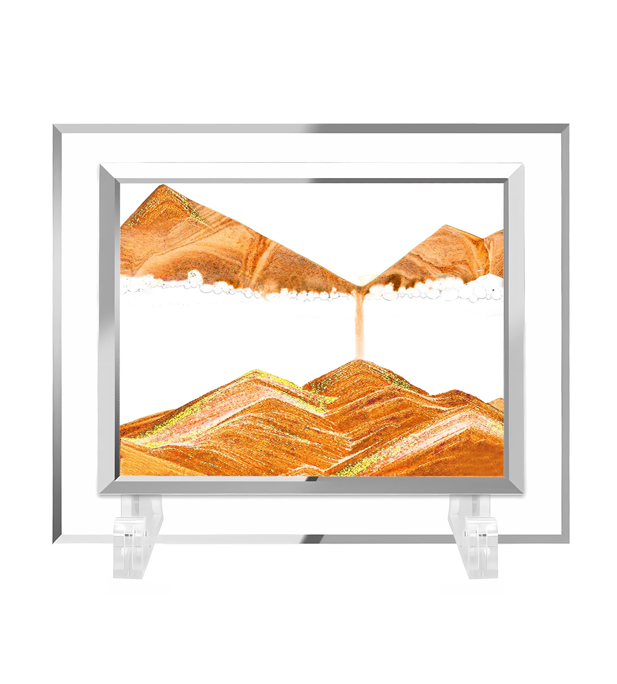 AzureLeap 3D Dynamic Sand Art Liquid Motion Sand Picture Square Glass Deep Sea Sandscape Flowing Frame for Relaxing Desktop Home Office Decor (5inch-Yellow)