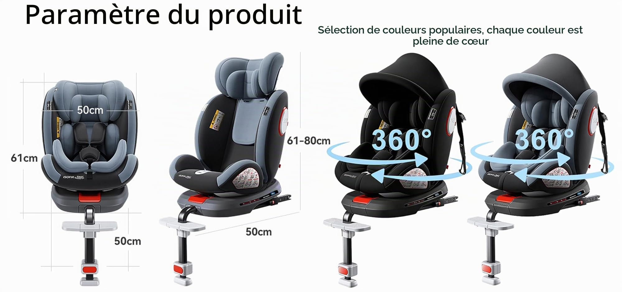 À 360°Siège D'auto Rotatif, Siège D'auto Inclinable avec Appui-Tête Réglable (C008 Grey-Upgraded Version)