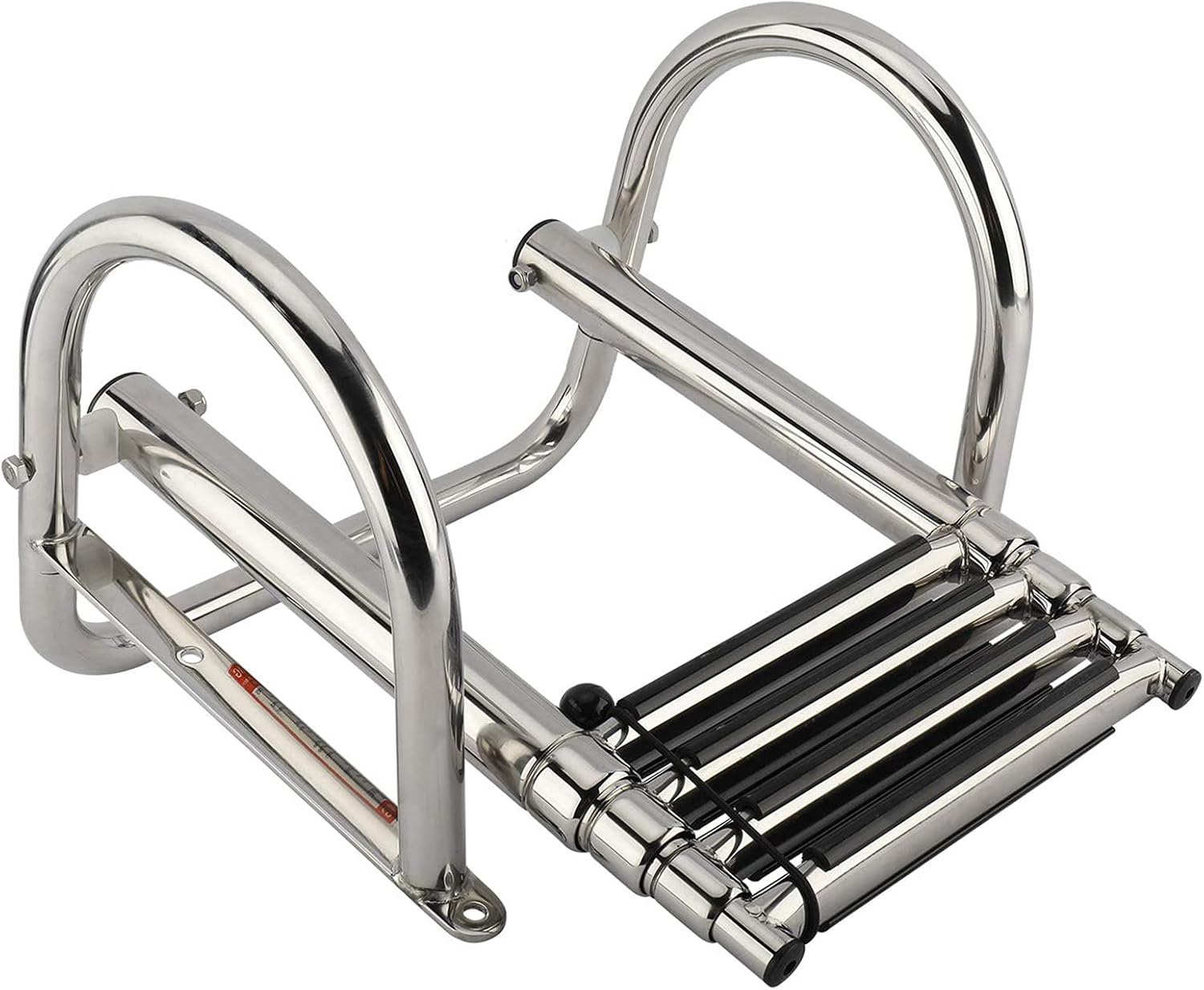 Stainles Steel 4 Step Pontoon Boat Ladder,Folding Telescoping Rear Entry Inboard Ladder Heavy Duty Swim Deck Ladder with Pedal Hand Railing Ladder