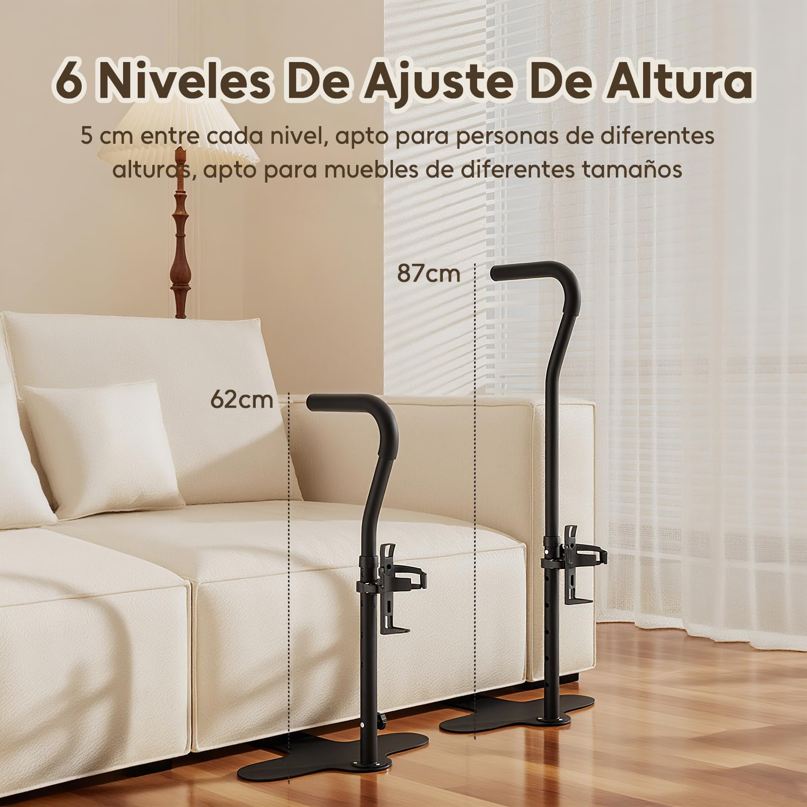 Ayuda de pie para ancianos con portavasos, dispositivos de asistencia de pie ajustables en altura, barra de agarre de seguridad para sofá o silla, riel de asistencia para la vida diaria para personas