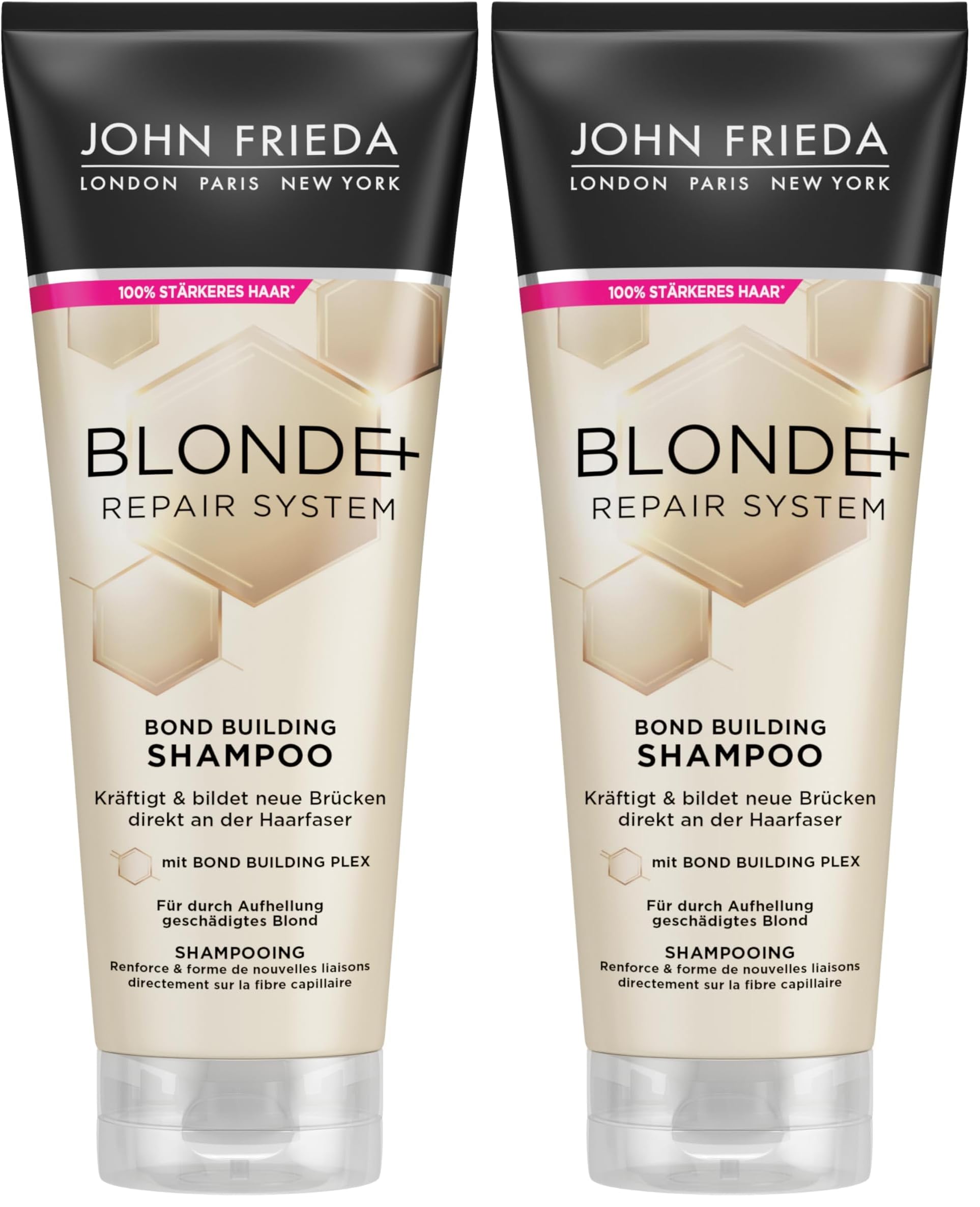 John Frieda Blonde+ Repair System Shampoo - Bond Building - Inhalt: 250 ml - Für durch Aufhellung geschädigtes Haar - Mit Bond Building Plex (Packung mit 2)