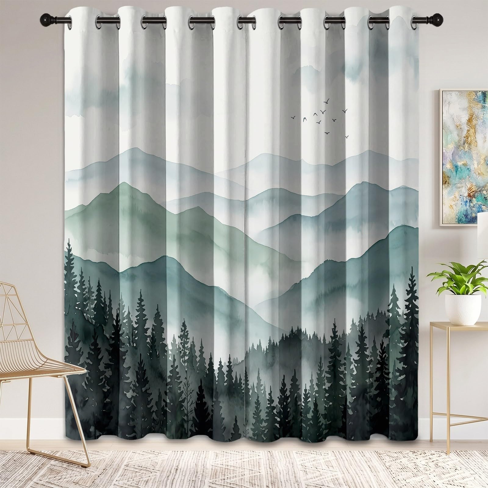 Góra dżungla mgła ptaki nieprzejrzysta zasłona wys. 175 x szer. 140 cm