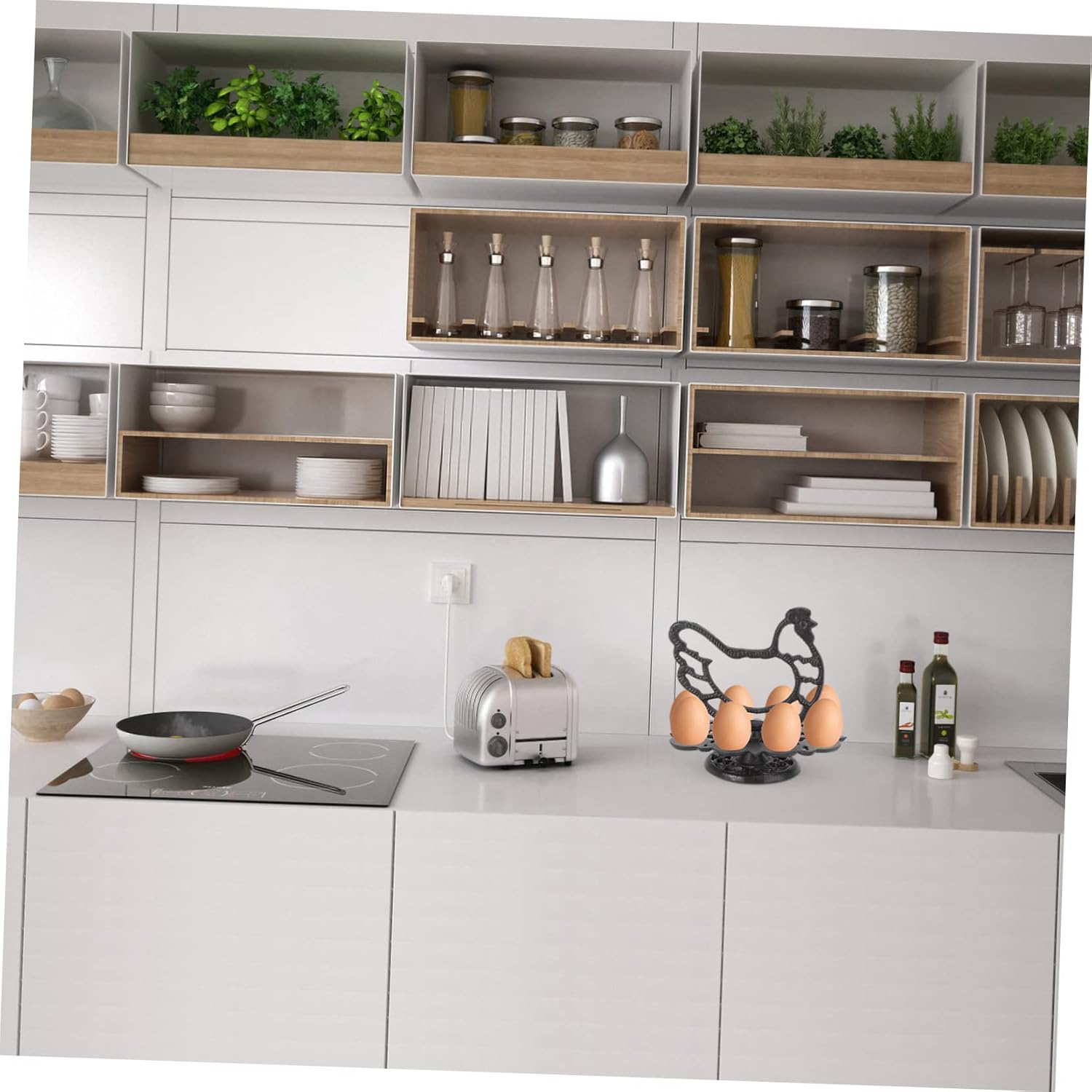 VICASKY Retro Black Cast Iron Egg Rack Practical Kitchen Storage Holder for Multiple Eggs Vintage Style Organizer Suitable for Home and Dining Housewarming Gift