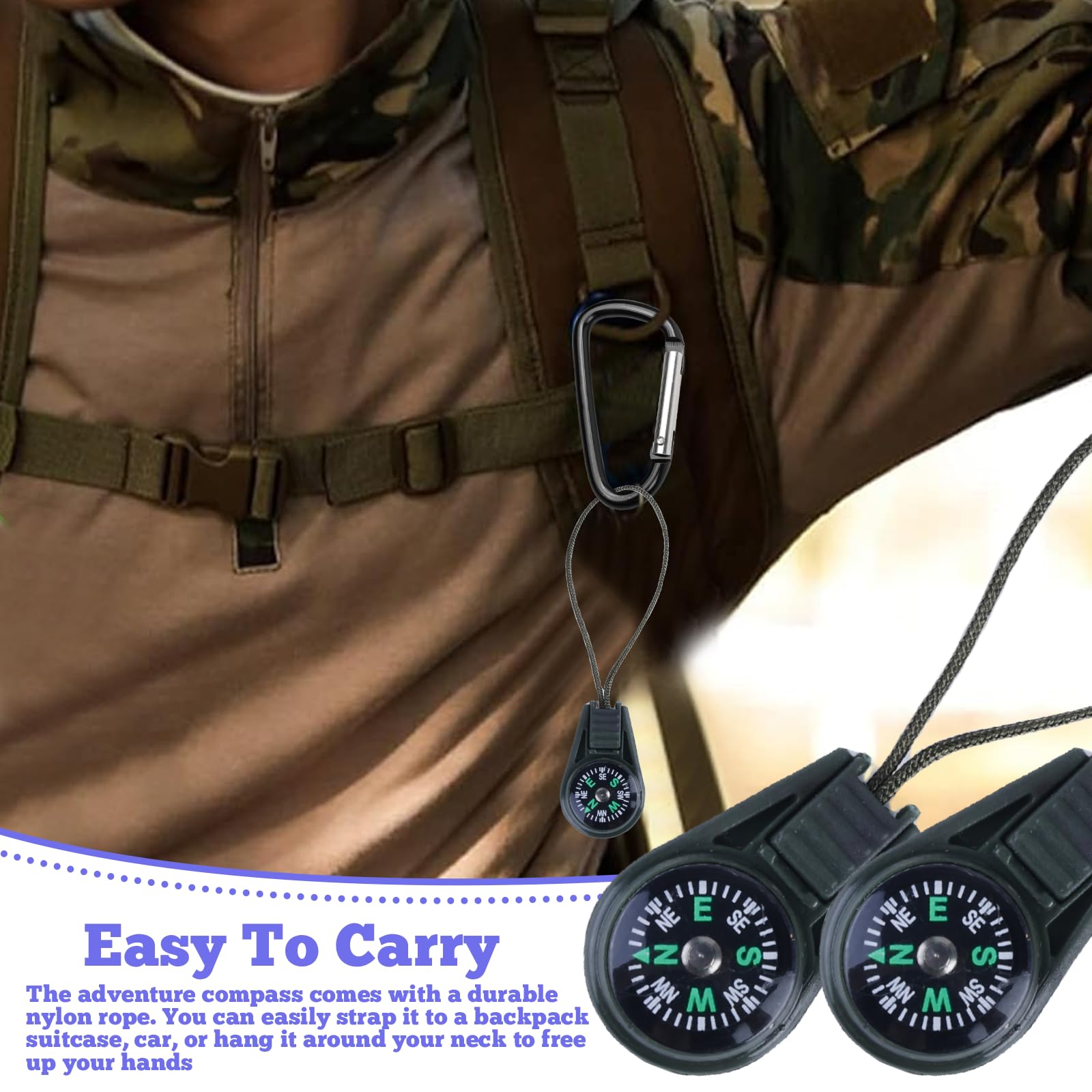 9 Bussole Tascabili Per Bambini - Mini Bussola Sopravvivenza, Colorate, Con Clip - Foto 3