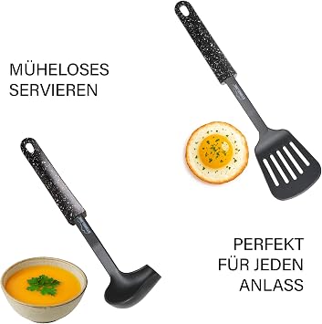 Stoneline 9-Piece Kitchen Utensil Set Plastic Original Design with Practical Support Suitable for Non-Stick Cookware Kitchen Utensils Set Black