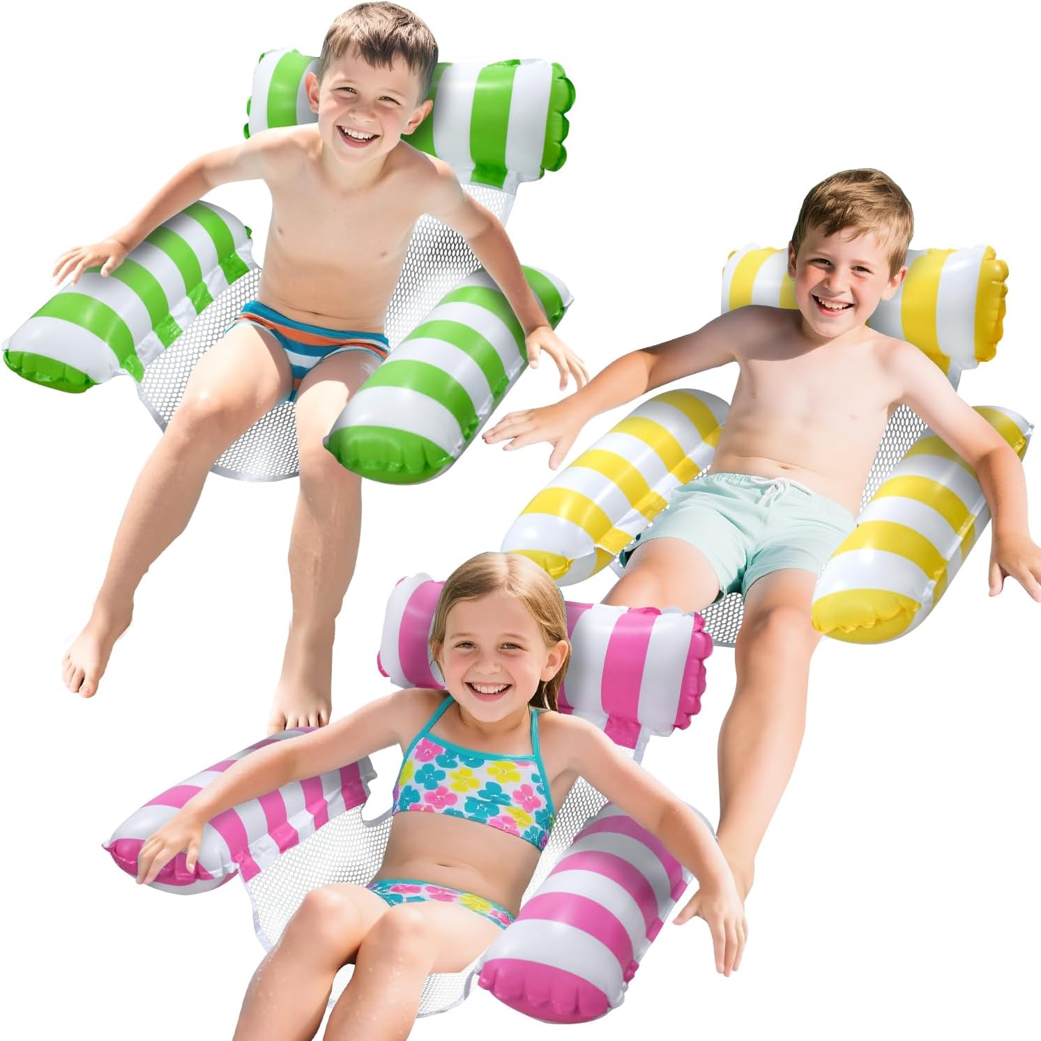 Pool Floats Kids, Meegoo Pool Lounge Chairs 3 Tubes Floaties Water Hammock Inflatable Pool Toys for Kids Ages 8-12 for Summer Party Beach Vacation Essentials