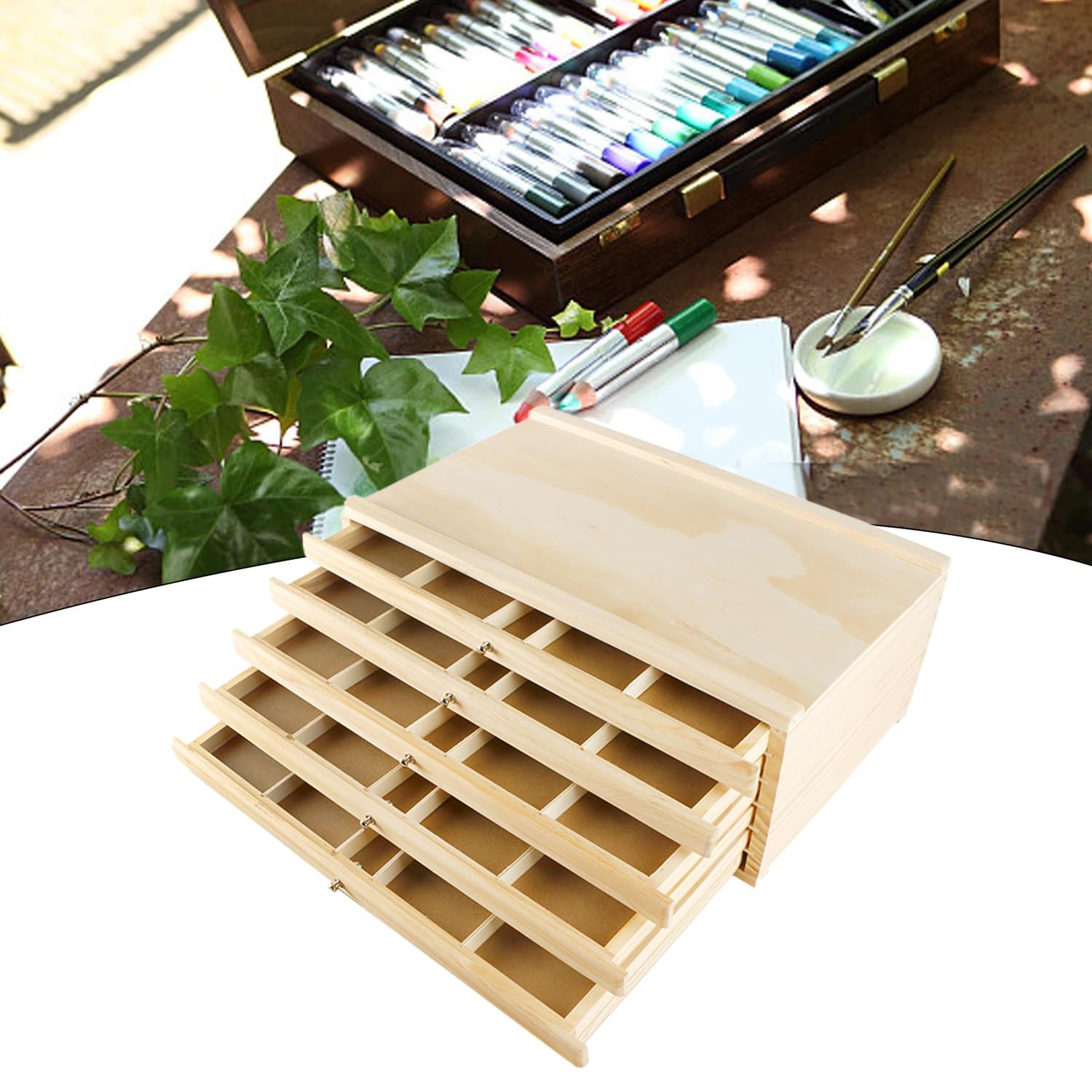 5 Cajones Caja De Almacenamiento Para Artistas 40x26x12.3 cm,Caja Organizadora De Suministros De Artista De Madera,Multifunción,Para Herramientas Artísticas Como Lápices,Rotuladores,Pinceles o Joyas