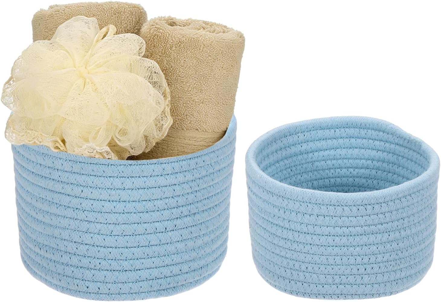 QUARKZMAN 2 Pcs Blue Cotton Rope Woven Storage Basket