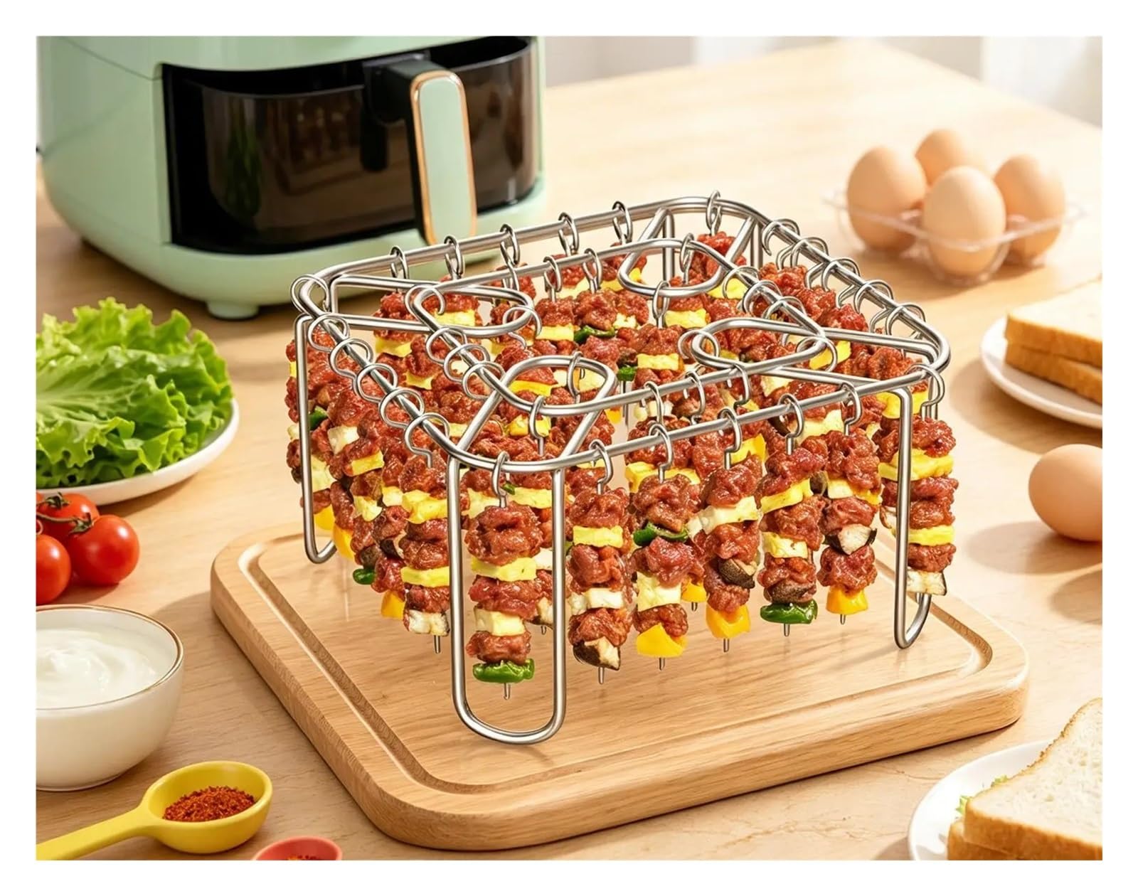 Genérico Rejilla for freidora de Aire con 40 brochetas for Cocina | Accesorio for parrilla de acero inoxidable, apto for uso alimentario, antideslizante y reutilizable