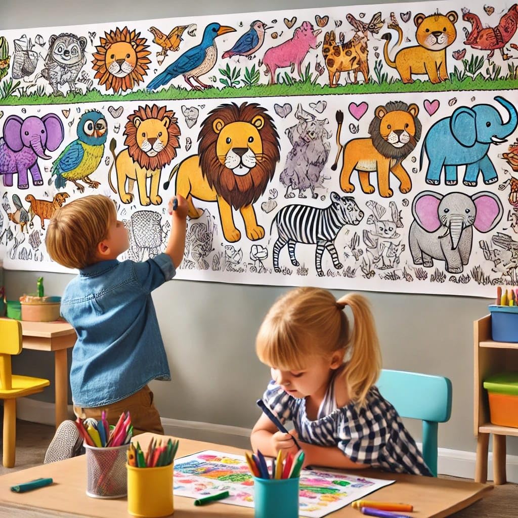 Rightcyclopedia Drawing Colouring Roll sheet for Kids Fun Large poster Graffiti Art 30cms x 350cms 11 Feet Extra Long Paper Kid Coloring scoll Colour using Pencil Crayons Made in India