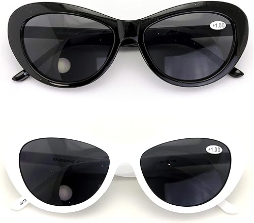 Miniatura 2 de 2 pares de lentes de sol bifocales de lectura para mujer, gafas de lectura ojo de gato, vintage, ovaladas, negro, blanco, tortuga