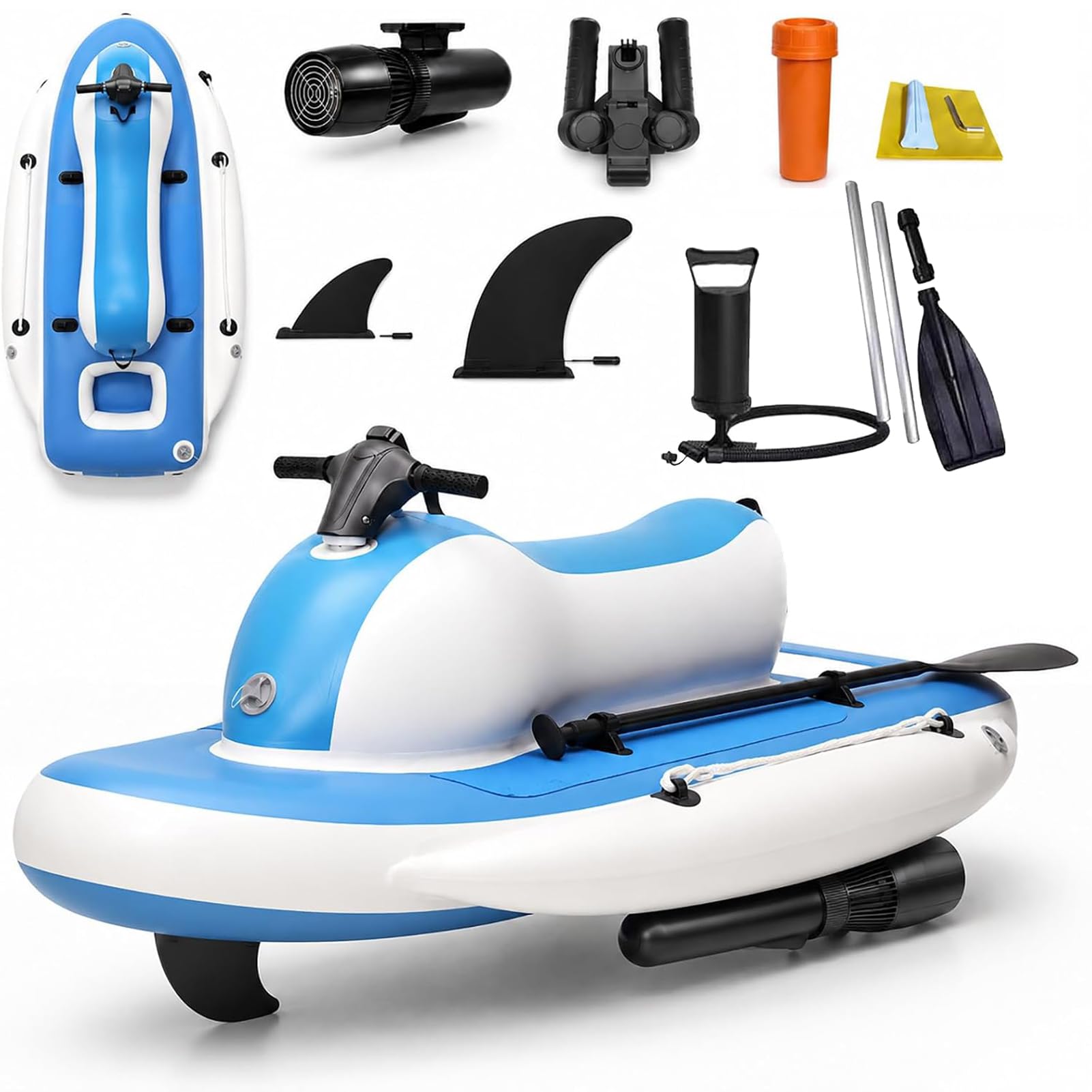 Electric Inflatable Jet Ski for Adults with 500W/700W Brushless Motor, Underwater Scooter & Mini Jet Boat, 10000/16000mAh Battery, 150kg/200kg Capacity Surfboard for Pool Lake Ocean Diving